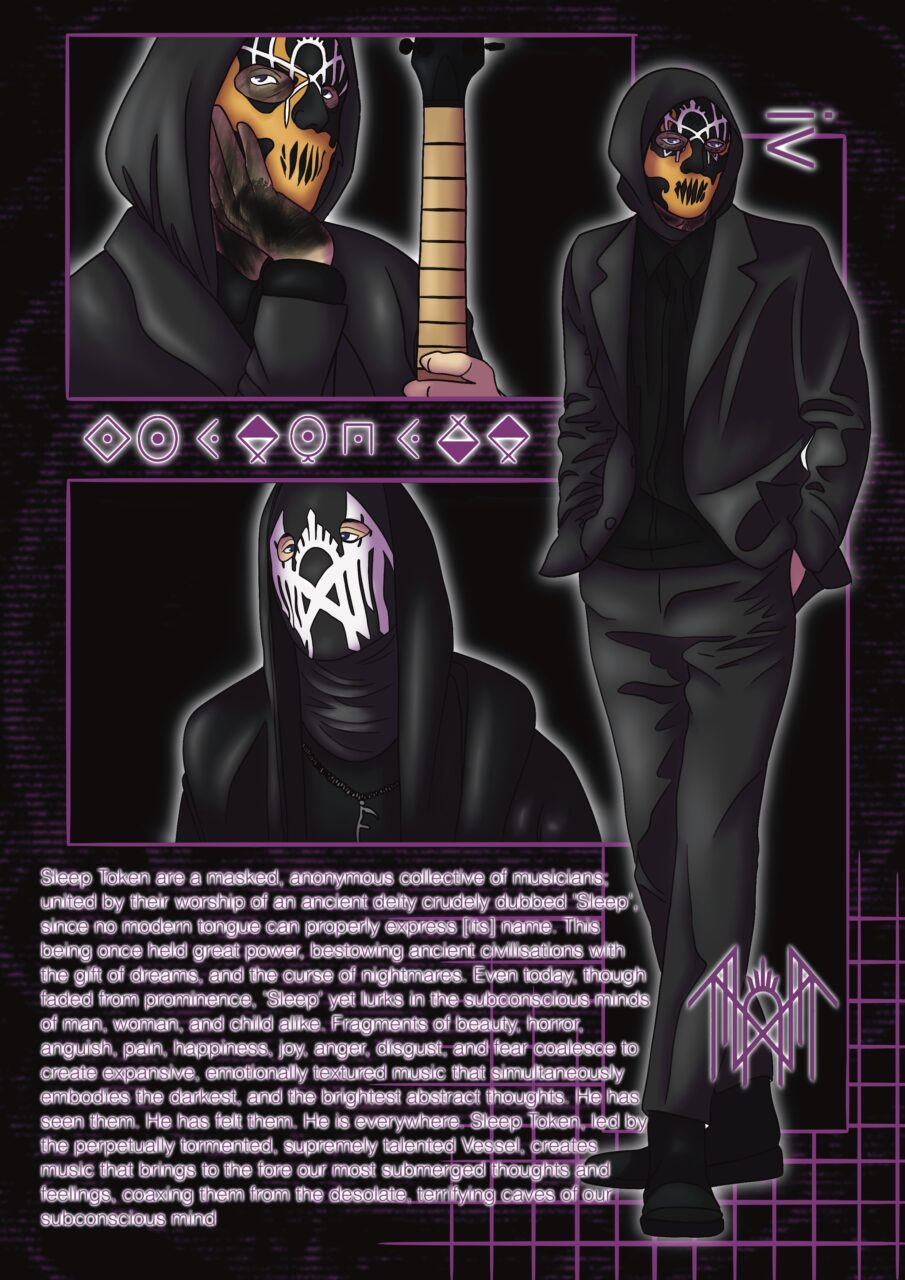 UCLan Degree Show artwork submission by Ellie  Rollason named Merchandise concepts for the band 'Sleep Token'.