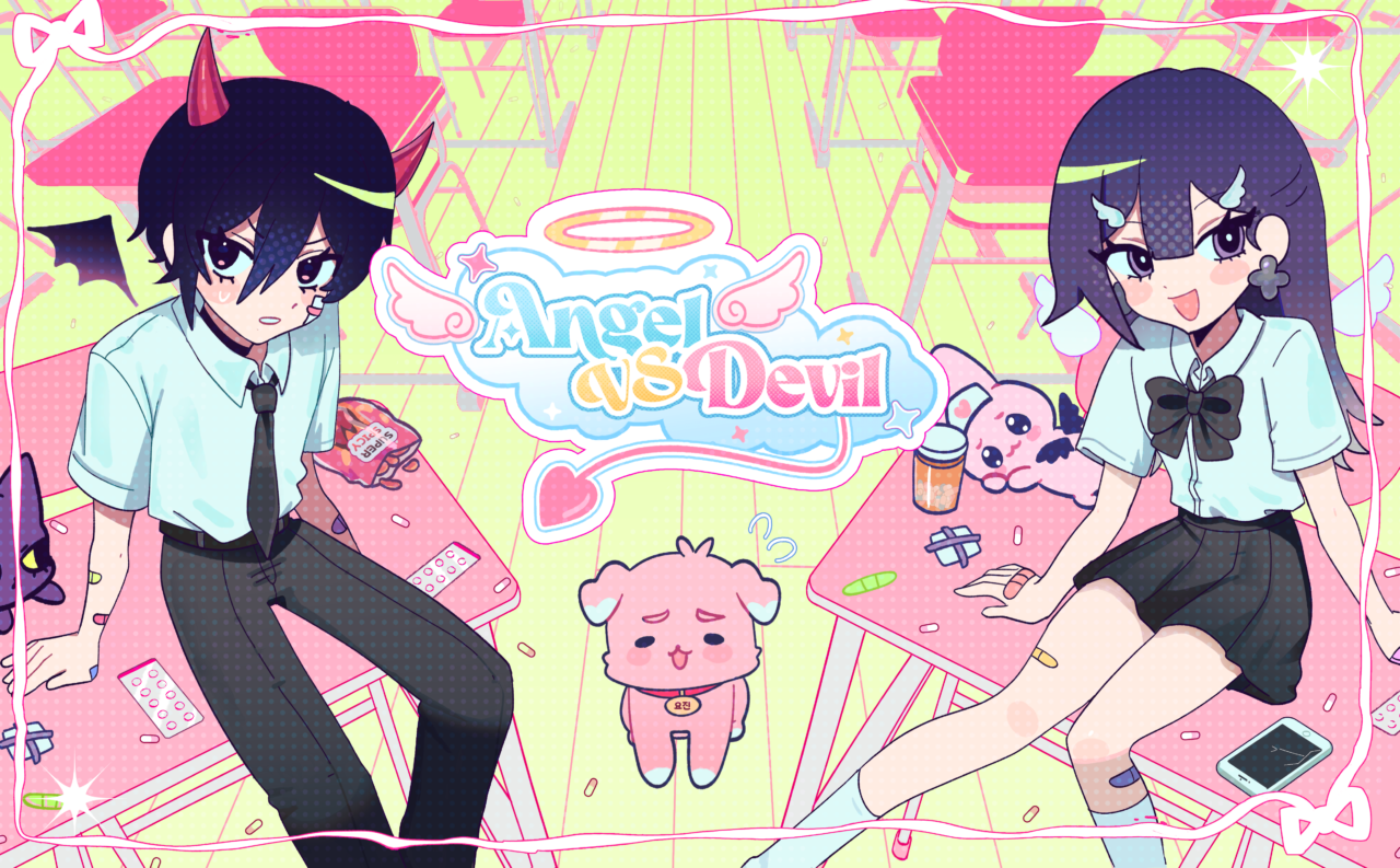 UCLan Degree Show artwork submission by Grace Boushear named Angel VS Devil